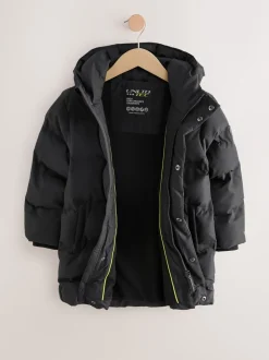 Schoolkleding|Jassen En Jacks|Next - Waterdichte lange pufferjas met fleecevoering (3-17jr) Zwart