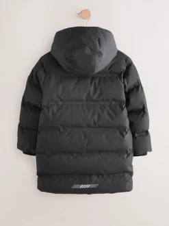 Schoolkleding|Jassen En Jacks|Next - Waterdichte lange pufferjas met fleecevoering (3-17jr) Zwart
