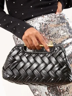 Tassen En Portemonnees*Lipsy - Weave Grab Handle Clutch Bag Zwart