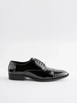 Schoenen|Formele Schoenen*Next Zwart - Wijde pasvorm - Lakleren Oxford-schoenen met neusstuk