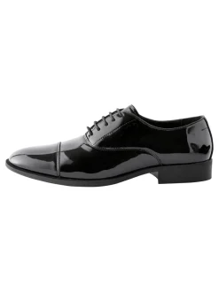 Schoenen|Formele Schoenen*Next Zwart - Wijde pasvorm - Lakleren Oxford-schoenen met neusstuk