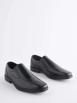 Schoenen|Formele Schoenen|Next Zwart - Wijde pasvorm - Leren instapschoenen met inzetstuk
