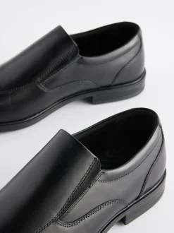 Schoenen|Formele Schoenen|Next Zwart - Wijde pasvorm - Leren instapschoenen met inzetstuk