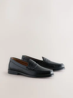 Formele Schoenen*Next - Wijde pasvorm - Leren Penny instappers Zwart