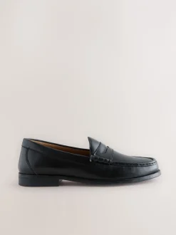 Formele Schoenen*Next - Wijde pasvorm - Leren Penny instappers Zwart