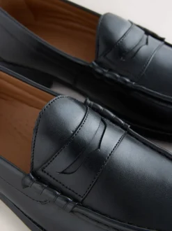 Formele Schoenen*Next - Wijde pasvorm - Leren Penny instappers Zwart