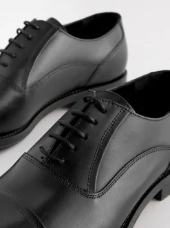Schoenen|Formele Schoenen*Next Zwart - Wijde pasvorm - Leren Oxford schoenen met neusstuk