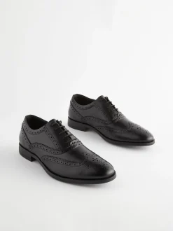 Schoenen|Formele Schoenen|Next - Wijde pasvorm - Leren Oxford brogues Zwart