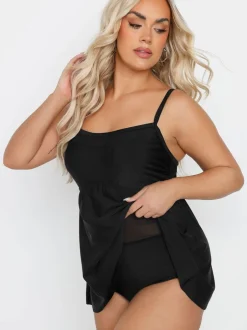 Badkleding|Yours Curve - Yours - Curve - Marineblauwe zwemjurk Zwart
