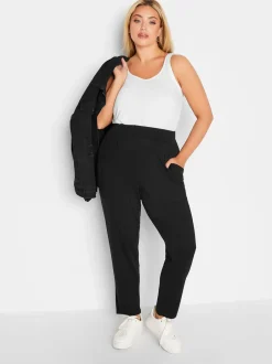Leggings En Joggingbroeken*Yours Curve - - Jersey stretchjoggingbroek met dubbele bandplooi Zwart