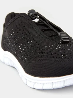 Sneakers|Yours Curve - - Titania extraruimvallende sneakers met siersteentjes Zwart