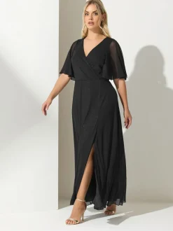 Gelegenheidskleding|Jurken*Yours Curve - London Glitter Wrap Mesh Maxi Dress Zwart