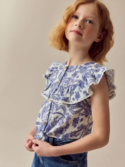 Overhemden En Blouses|Next Zwart bloemenprint - 100% katoenen blouse met strik aan de voorkant (3 - 16 jr)