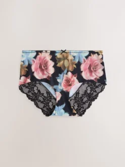 Onderbroeken|Next Zwart bloemenprint - 5 Niet-aftekenende slips met kanten achterkant