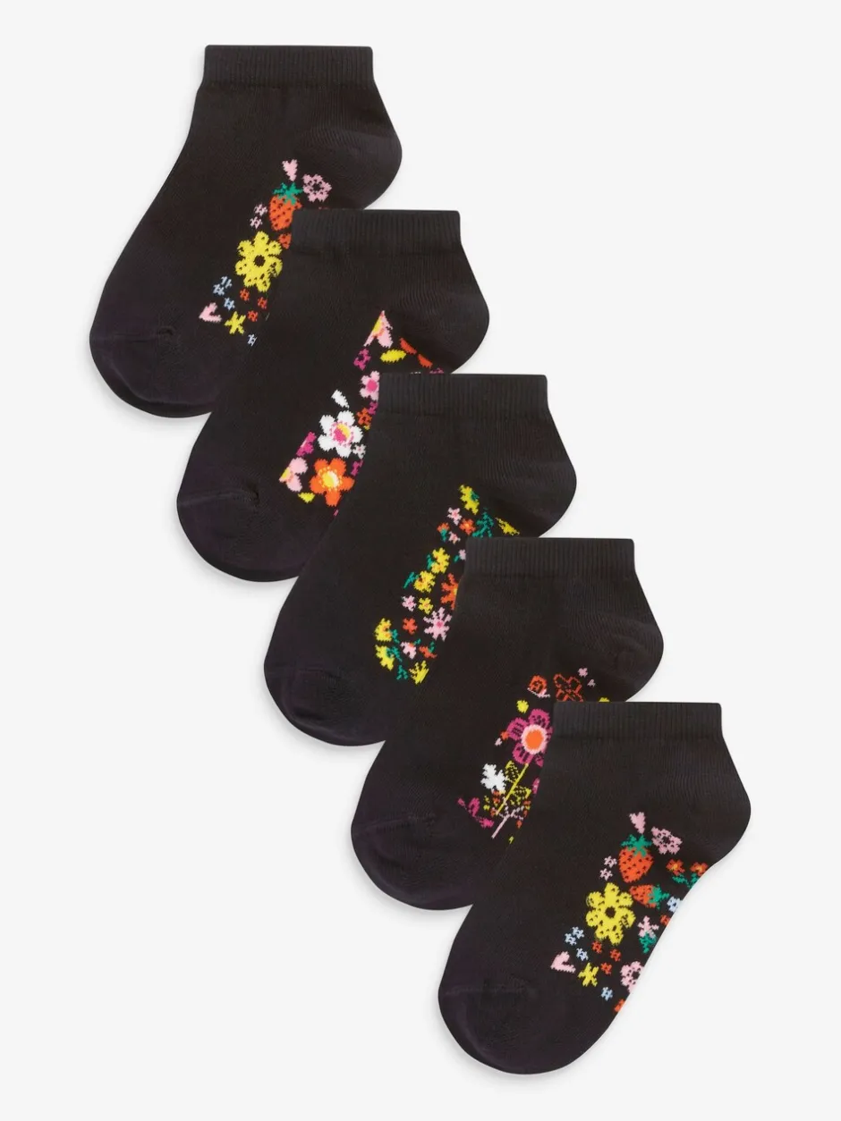 Sokken En Panty's*Next - 5 paar katoenrijke sneakersokken met voetbed Zwart bloemenprint