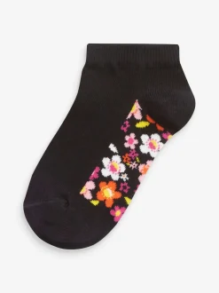 Sokken En Panty's*Next - 5 paar katoenrijke sneakersokken met voetbed Zwart bloemenprint