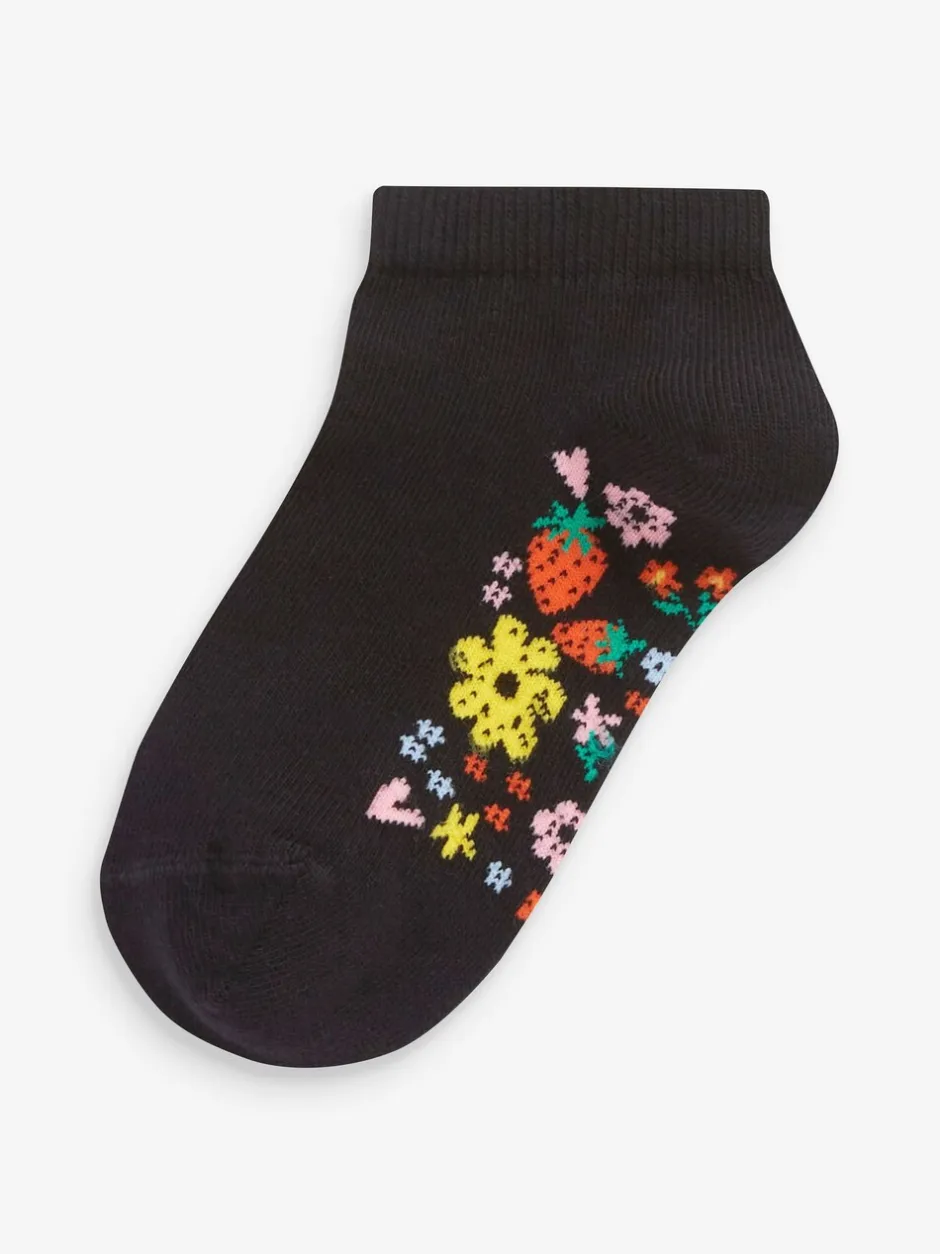 Sokken En Panty's*Next - 5 paar katoenrijke sneakersokken met voetbed Zwart bloemenprint