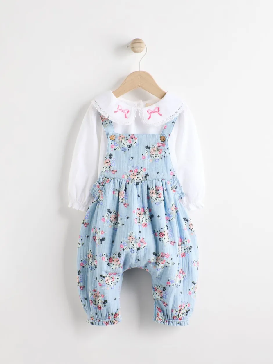 Tuinbroeken*Next Zwart bloemenprint - Cath Kidston Baby Woven 100% Cotton Dungarees & Long Sleeve Blouse Set