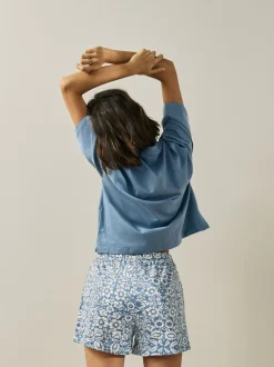 Loungewear|Alle Nacht- En Loungekleding|Next - Korte katoenen pyjama Zwart bloemenprint