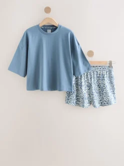 Loungewear|Alle Nacht- En Loungekleding|Next - Korte katoenen pyjama Zwart bloemenprint