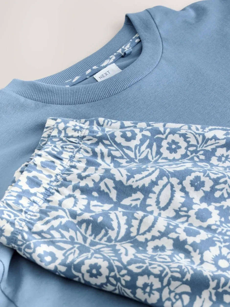 Loungewear|Alle Nacht- En Loungekleding|Next - Korte katoenen pyjama Zwart bloemenprint