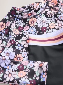 Badkleding|Next - Long Sleeve Sunsafe Rash Vest And Shorts Set (3-16yrs) Zwart bloemenprint
