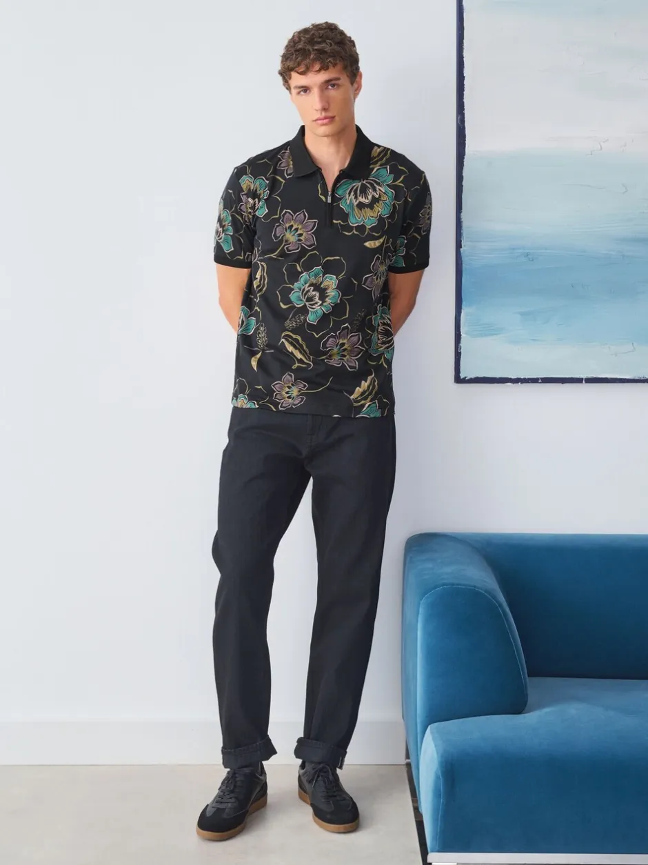 Poloshirts|Next Zwart bloemenprint - Poloshirt met korte mouwen en print