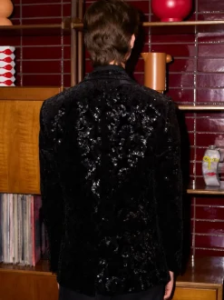 Smokings En Feestkleding*Next Zwart bloemenprint - Slim Fit - Fluwelen blazer met lovertjes