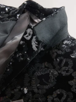 Smokings En Feestkleding*Next Zwart bloemenprint - Slim Fit - Fluwelen blazer met lovertjes