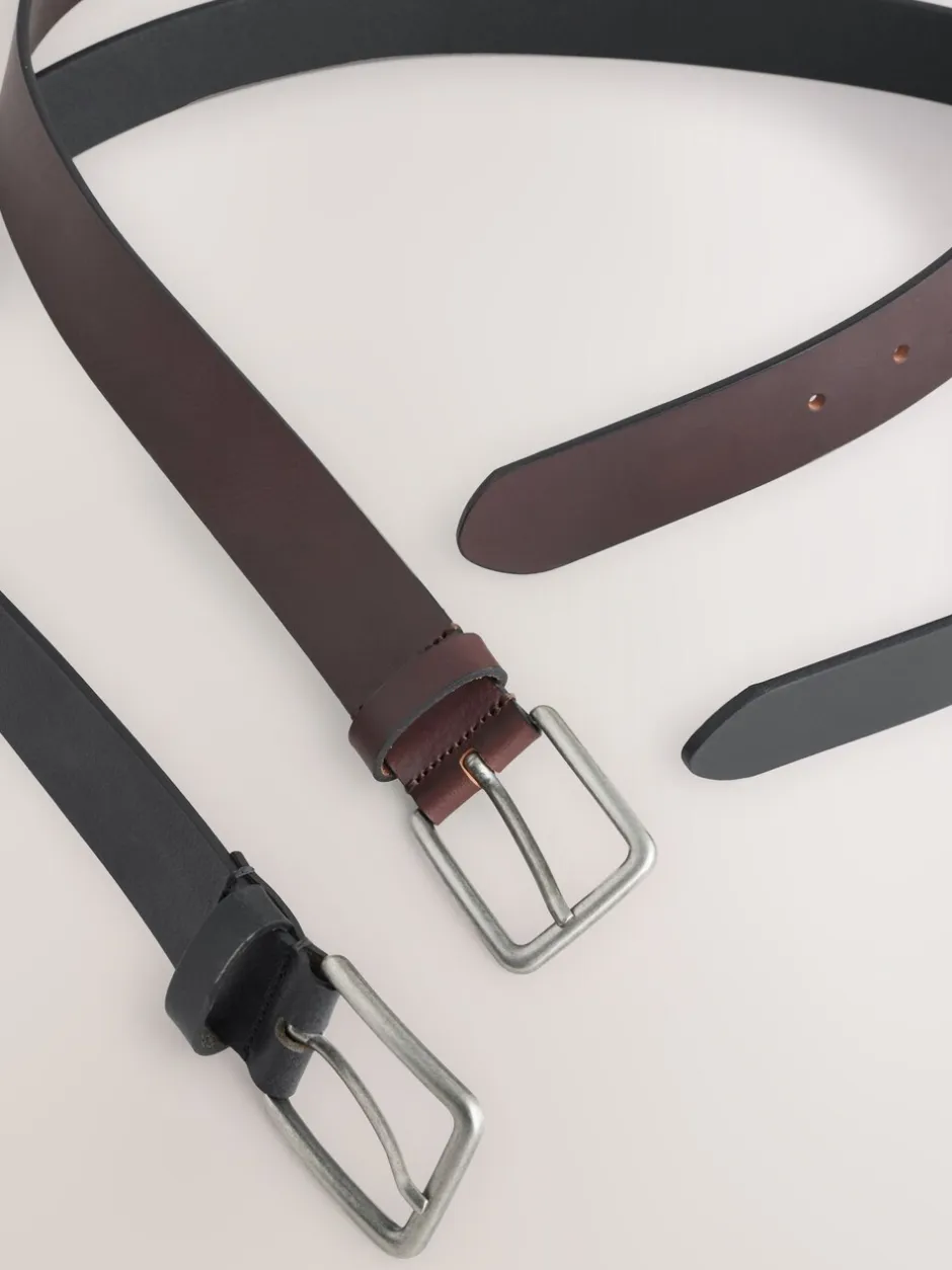 Riemen En Bretels*Next Zwart en bruin - Burnished Leather Belts Set 2 Pack