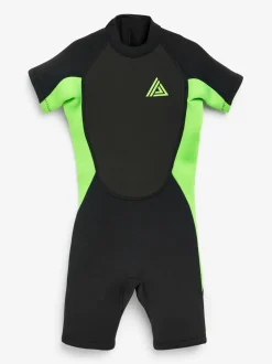 Badkleding|Next - Wetsuit (1 - 16 jr) Zwart en groen met korte mouw