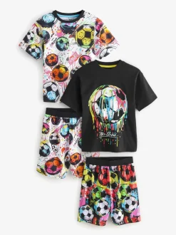 Pyjama's|Nachtkleding En Pyjama's|Next - Set van 2 pyjama's met short (3-16 jr) Zwart/ Felkleurige voetbal met meerdere kleuren