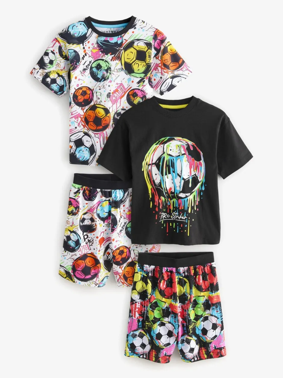 Pyjama's|Nachtkleding En Pyjama's|Next - Set van 2 pyjama's met short (3-16 jr) Zwart/ Felkleurige voetbal met meerdere kleuren