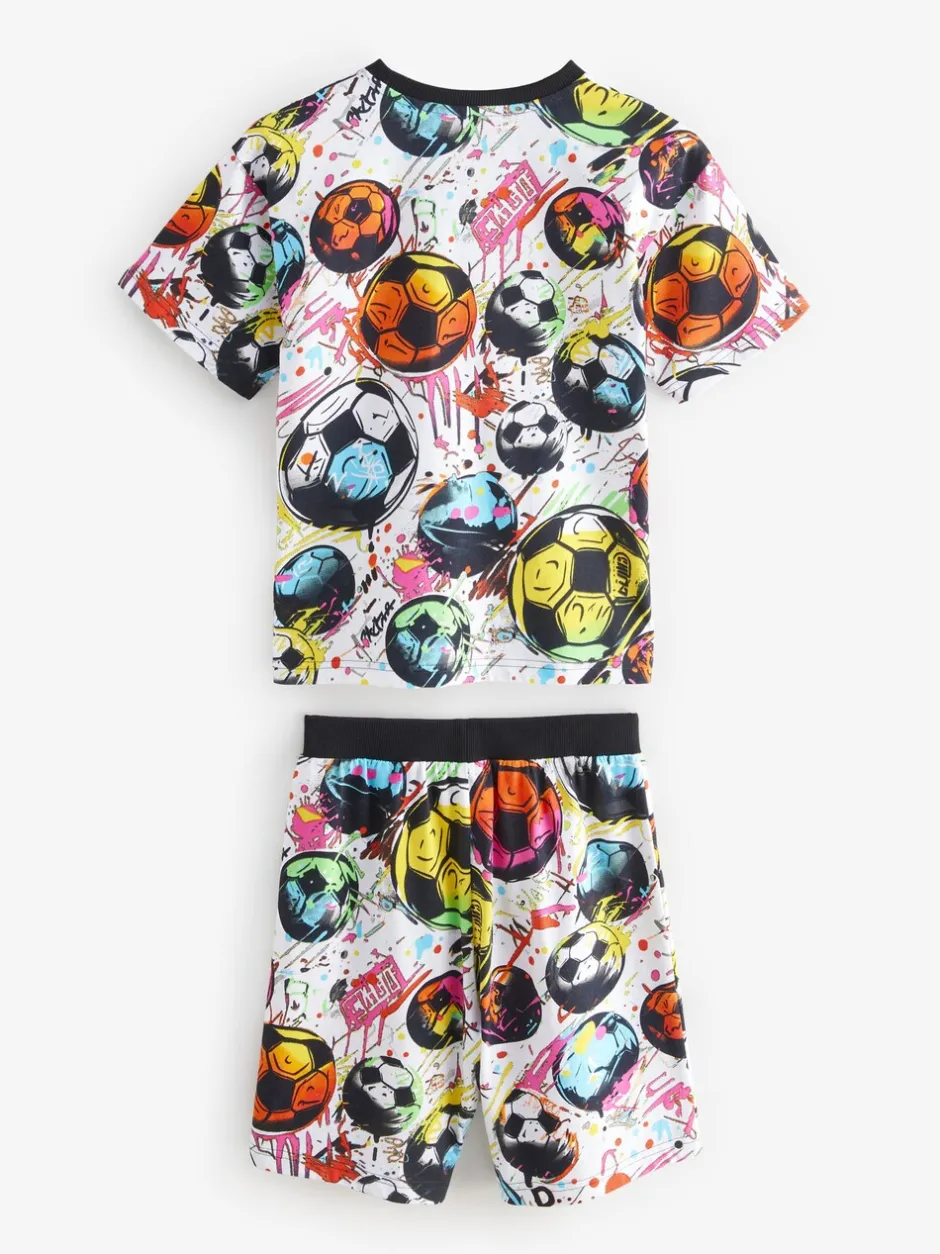 Pyjama's|Nachtkleding En Pyjama's|Next - Set van 2 pyjama's met short (3-16 jr) Zwart/ Felkleurige voetbal met meerdere kleuren