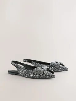 Lage Schoenen*Next Zwart gelast - Forever Comfort® ballerina's met strik, spitse neus en hielbandje