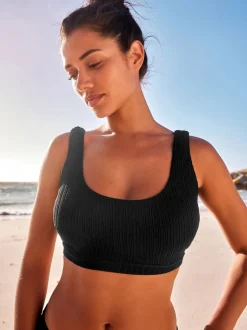Badkleding*Next - Halflange beugelbikinitop in cupmaat DD+ Zwart geribbeld
