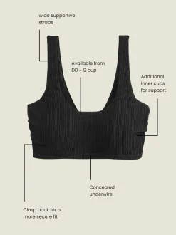 Badkleding*Next - Halflange beugelbikinitop in cupmaat DD+ Zwart geribbeld