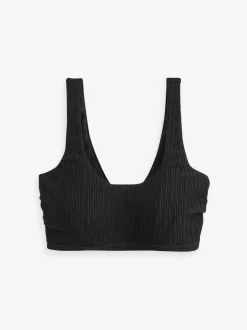 Badkleding*Next - Halflange beugelbikinitop in cupmaat DD+ Zwart geribbeld