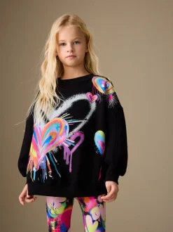 Sets En Outfits|Sweaters En Hoody´S|Next - Sweatshirt and Leggings Set (3-16yrs) Zwart graffiti hartjes