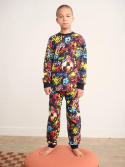 Pyjama's|Nachtkleding En Pyjama's|Next - Pyjama met lange mouwen en pijpen (3-16jr) Zwart GRAFITI