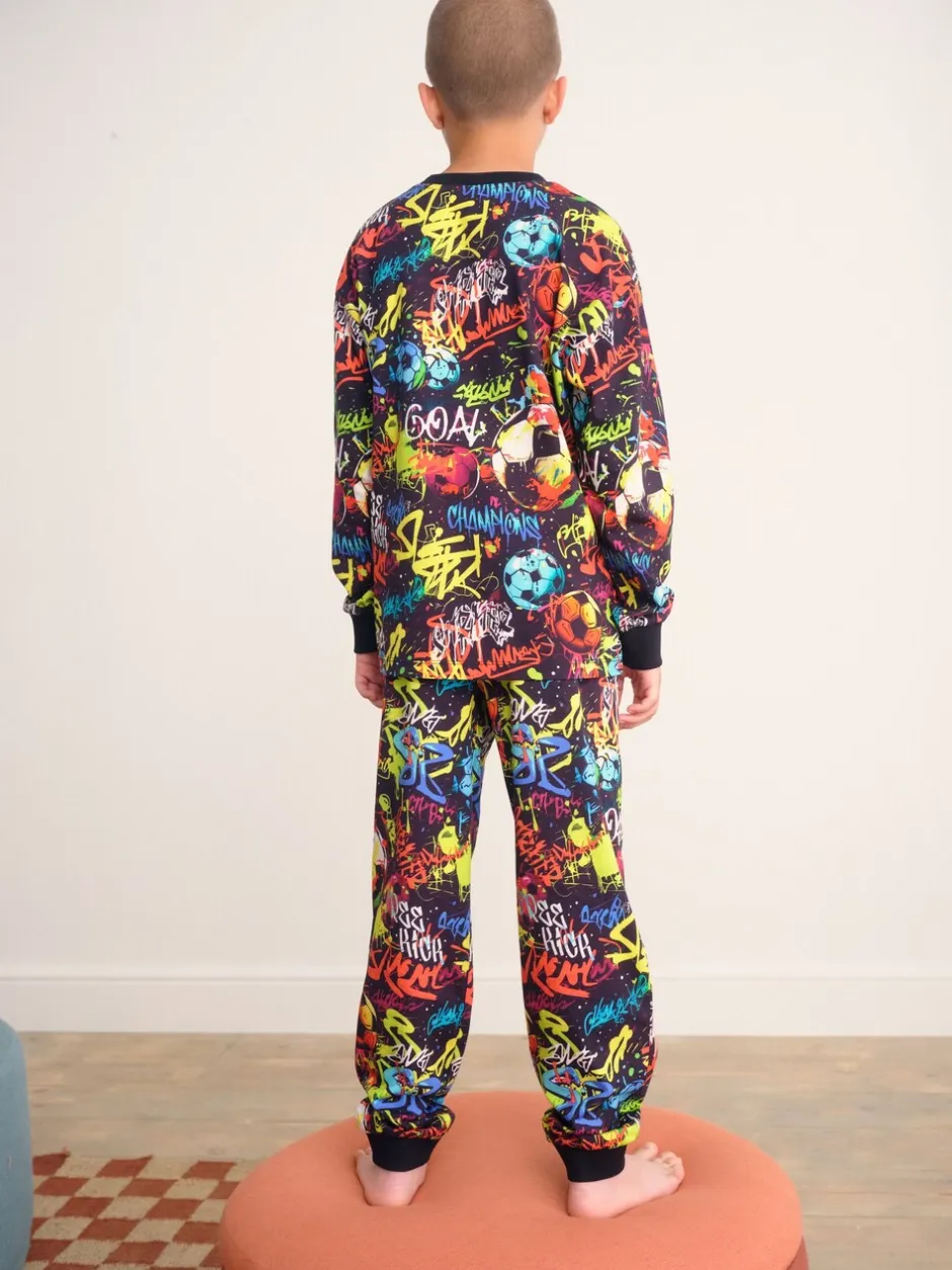 Pyjama's|Nachtkleding En Pyjama's|Next - Pyjama met lange mouwen en pijpen (3-16jr) Zwart GRAFITI