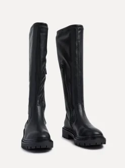 Boots*Linzi - Hallie hoge stretchy laarzen Zwart imitatieleer