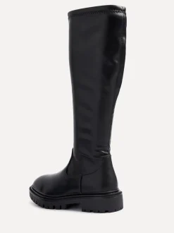 Boots*Linzi - Hallie hoge stretchy laarzen Zwart imitatieleer