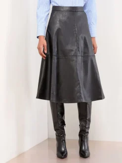 Rokken*Lipsy - Textured Fit and Flared Midi Skirt Zwart imitatieleer