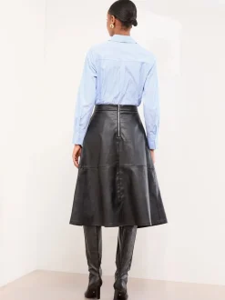 Rokken*Lipsy - Textured Fit and Flared Midi Skirt Zwart imitatieleer