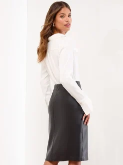 Rokken|Lipsy - - Midi-rok met zijsplit Zwart imitatieleer