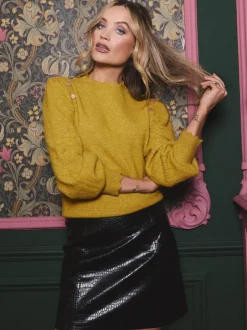 Rokken|Love & Roses - minirok van imitatieleer Zwart krokodileffect