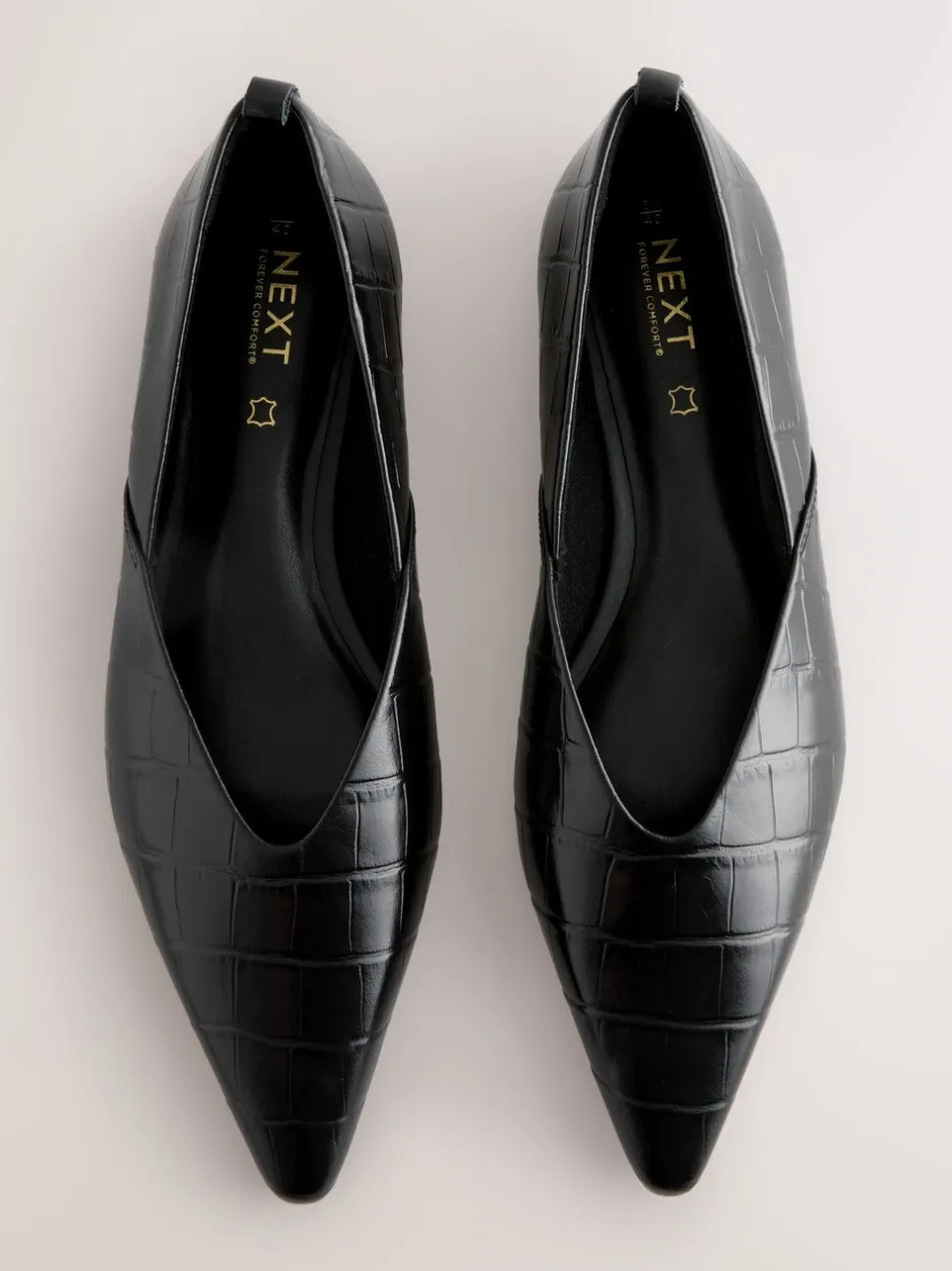 Lage Schoenen*Next - Premium Leather Pointed Toe Ballerinas Zwart krokodil-effect
