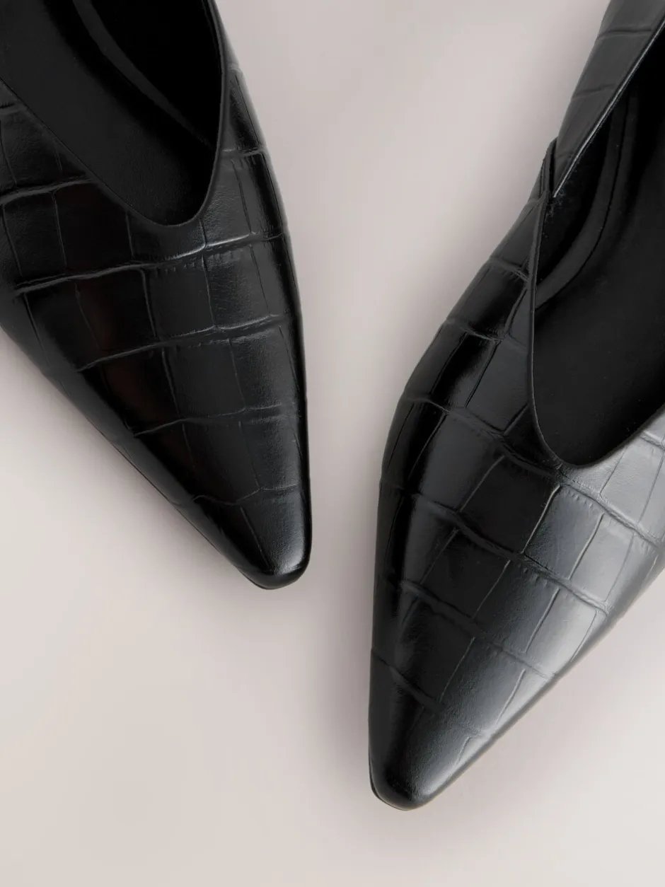 Lage Schoenen*Next - Premium Leather Pointed Toe Ballerinas Zwart krokodil-effect