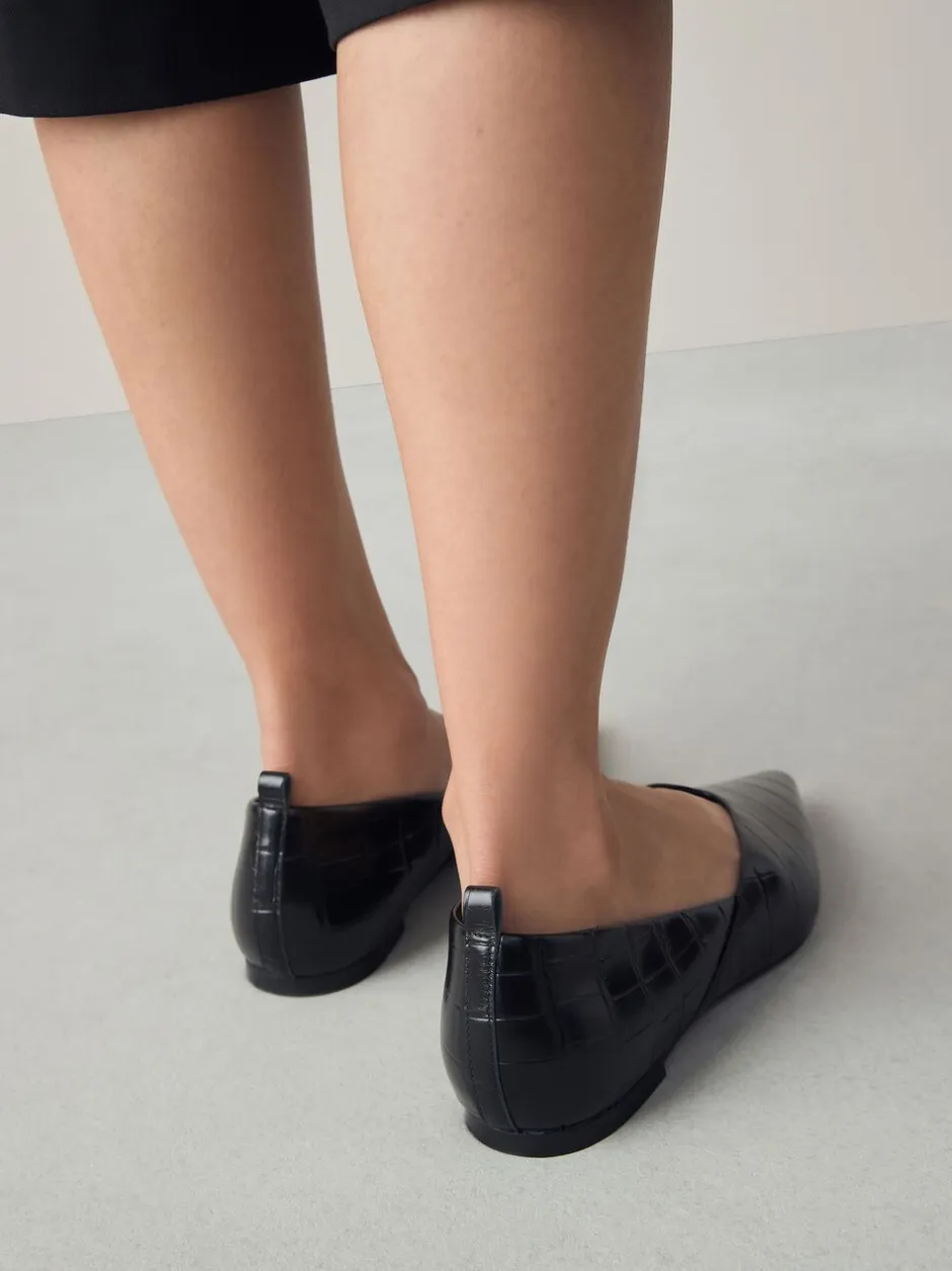 Lage Schoenen*Next - Premium Leather Pointed Toe Ballerinas Zwart krokodil-effect